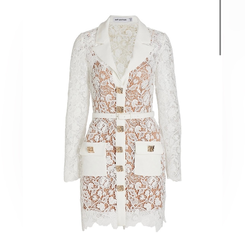 Self-portrait Magnolia White Lace Button Front Mini dress Size 0 *no belt*